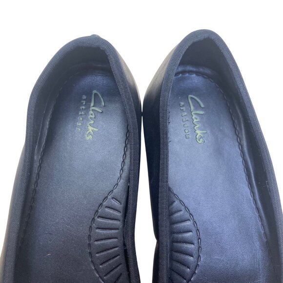 Clarks Women’s Black Leather Bow Detail Slip-On Artisan Ballet Flats Size 7 - Picture 7 of 8